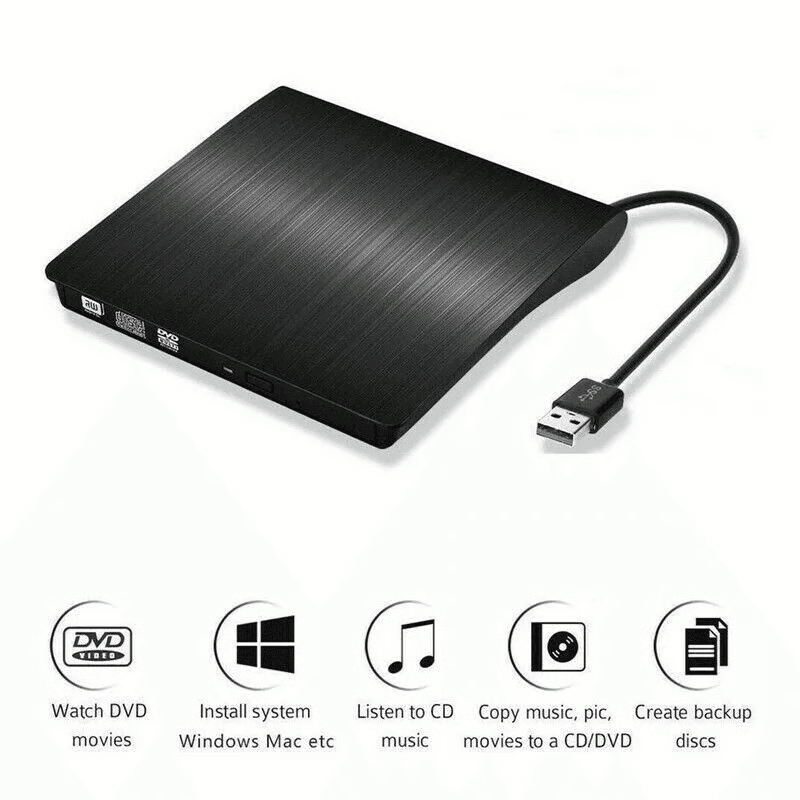 USB 3.0 Slim External CD/DVD RW Drive, Portable, High-Speed Data Backup & Media Player for PC & Mac