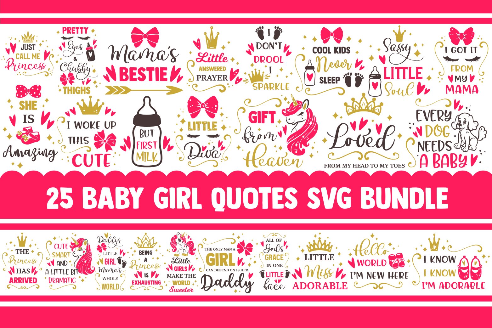 Baby girl svg bundle newborn onesie designs quotes toddler w | Inspire ...