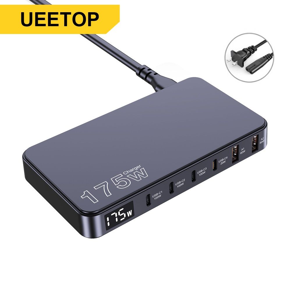 175W GaN USB C Desktop Charger, 6-Port PD 100W PPS 45W Fast Charging with LED Display