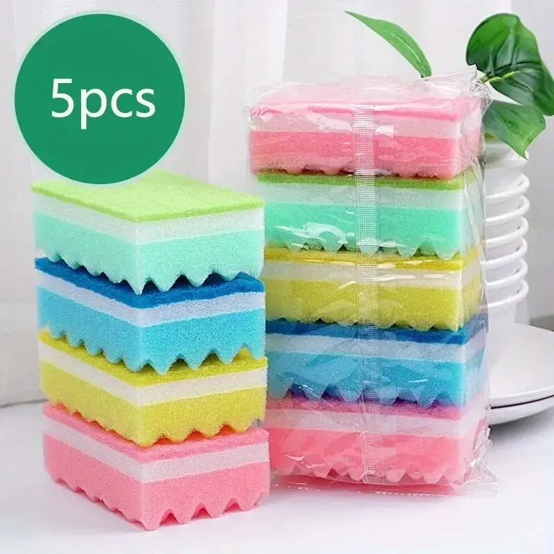 5Pcs Dishwashing Sponge Wood Pulp Cotton Color Magic Cleaning Sponge Set for Rust Removal Pot Brushes Kitchen Washing