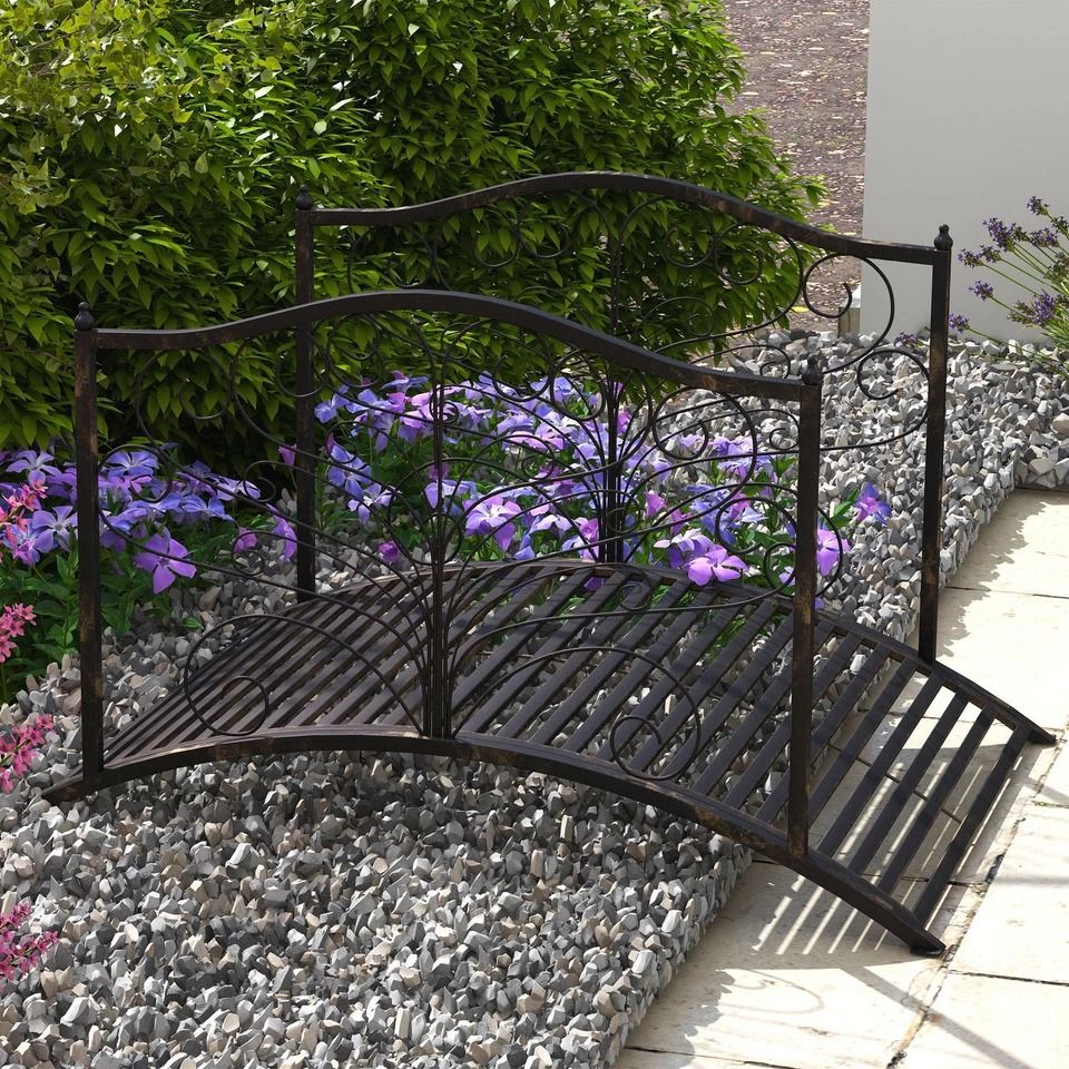 4ft Curved Metal Garden Bridge – Black Bronze Pond Decor | Inspire Uplift