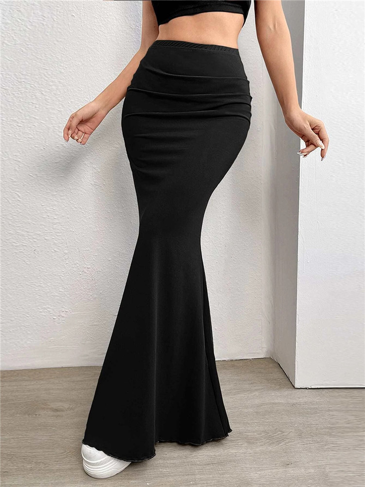 Sexy Solid Bodycon Ruched Long Skirt Women Black Elastic Elegant High Waist Mermaid Maxi Skirt Summer Streetwear Sexy Solid Bodycon Ruched Long Skirt Women Black Elastic Elegant High Waist Mermaid Maxi Skirt Summer Streetwear