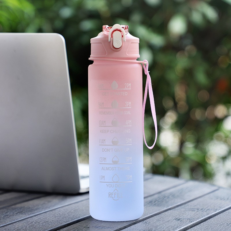 Gradient Rainbow Frosted Sports Water Bottle Leakproof Motivational Fitness Mug