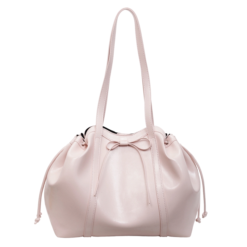 Bow Accent PU Leather Shoulder Bag for Women Large Capacity Underarm Commuter Purse