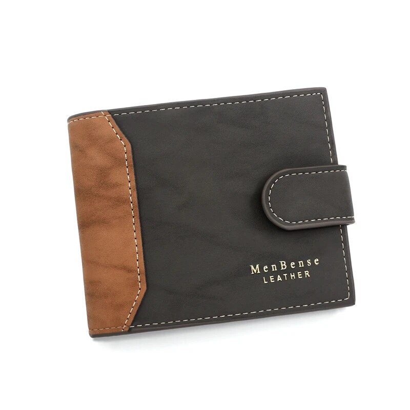 Mens PU Leather Wallet with Business Card Holder and Hasp Closure