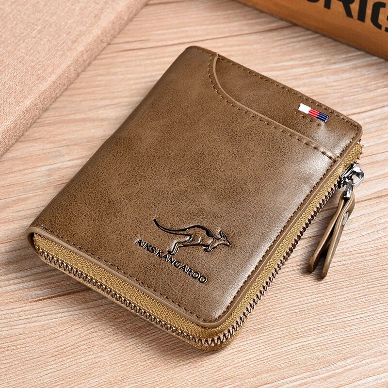 Luxury Men's Wallet with RFID Protection Leather Business Card Holder Zipper Purse for Men