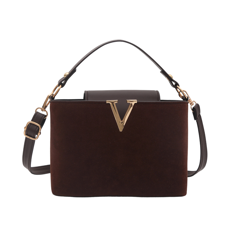 Fashionable Mini Suede Womens Tote Bag with Hardware Lock Buckle Faux Suede Crossbody Shoulder Handbag