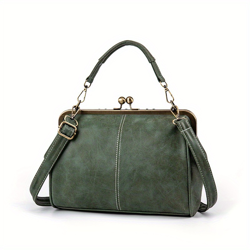 Classic Vintage Crossbody Satchel Retro Kiss Lock Handbag with Top Handle