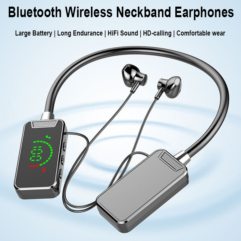 Wireless Bluetooth Neckband Headphones with LED Display & Hifi Stereo