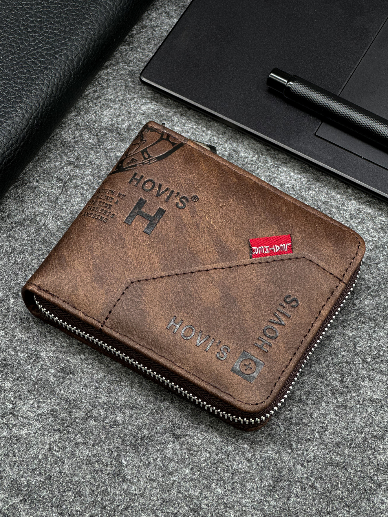 Slim Mens Zippered PU Wallet with Coin Pocket and Compact Card Holder