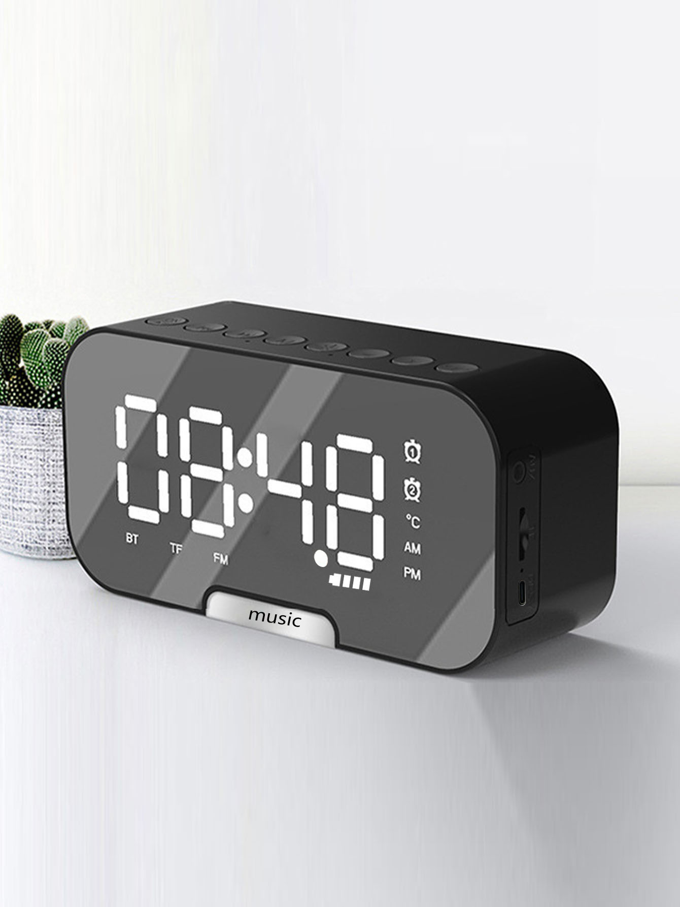 AuraTune Mirror Alarm Clock and Wireless Bluetooth Speaker Phone Stand