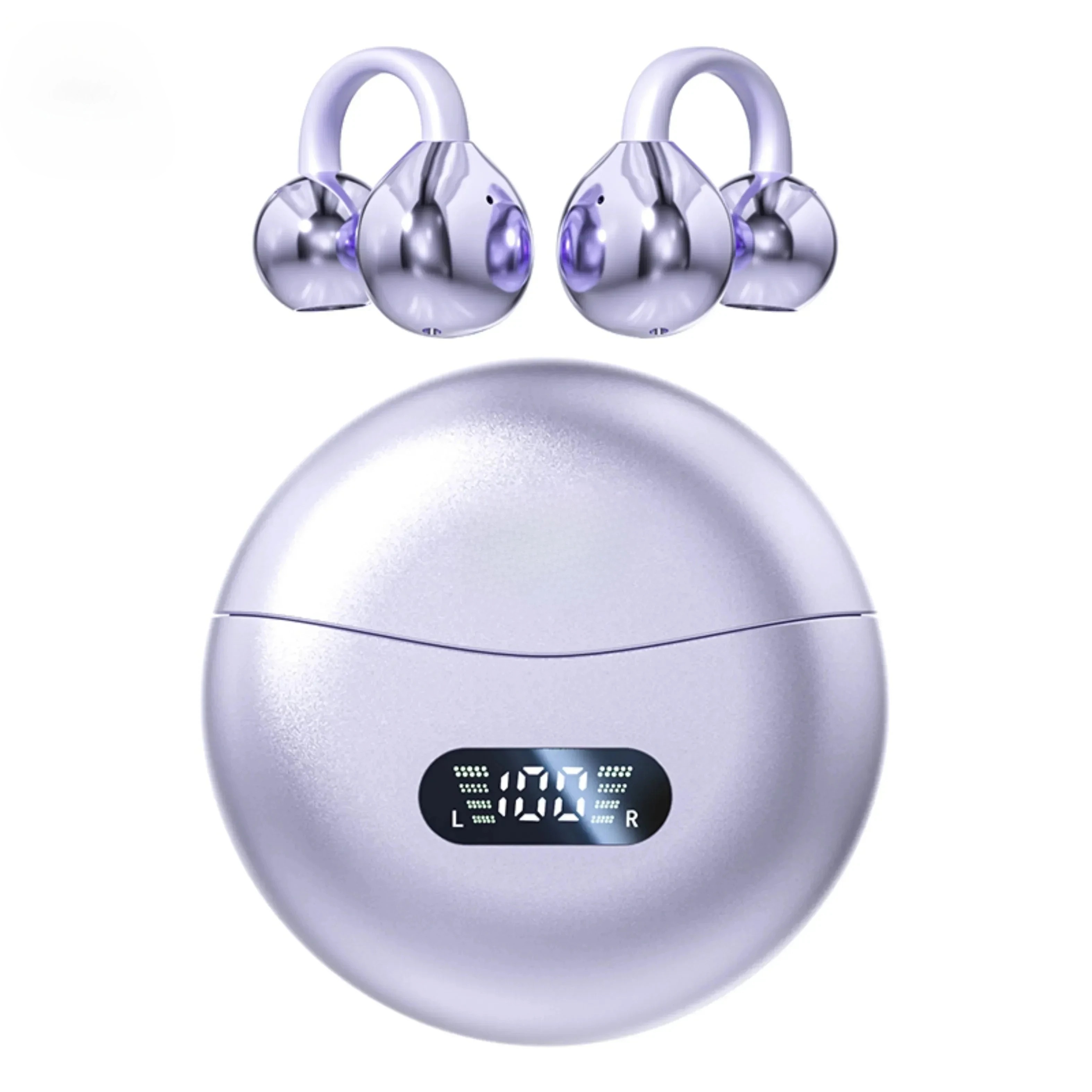 Open Ear Clip Bone Conduction Bluetooth Wireless Sport Earbuds with LED Display Waterproof Headset