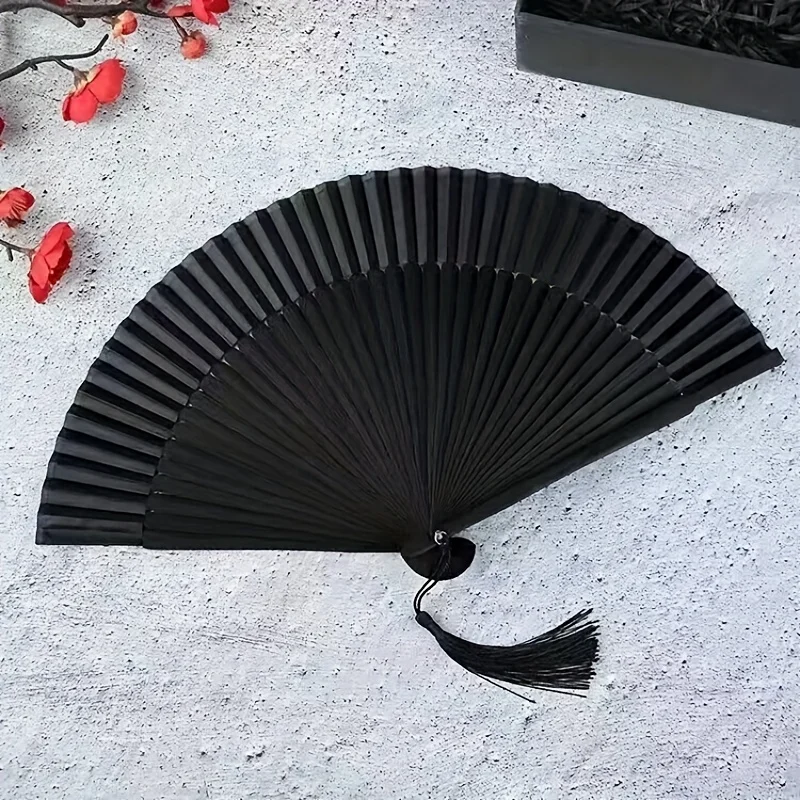 Vintage Black Bamboo Folding Fan Handmade Japanese Chinese Style Portable Cooling Hand Fan