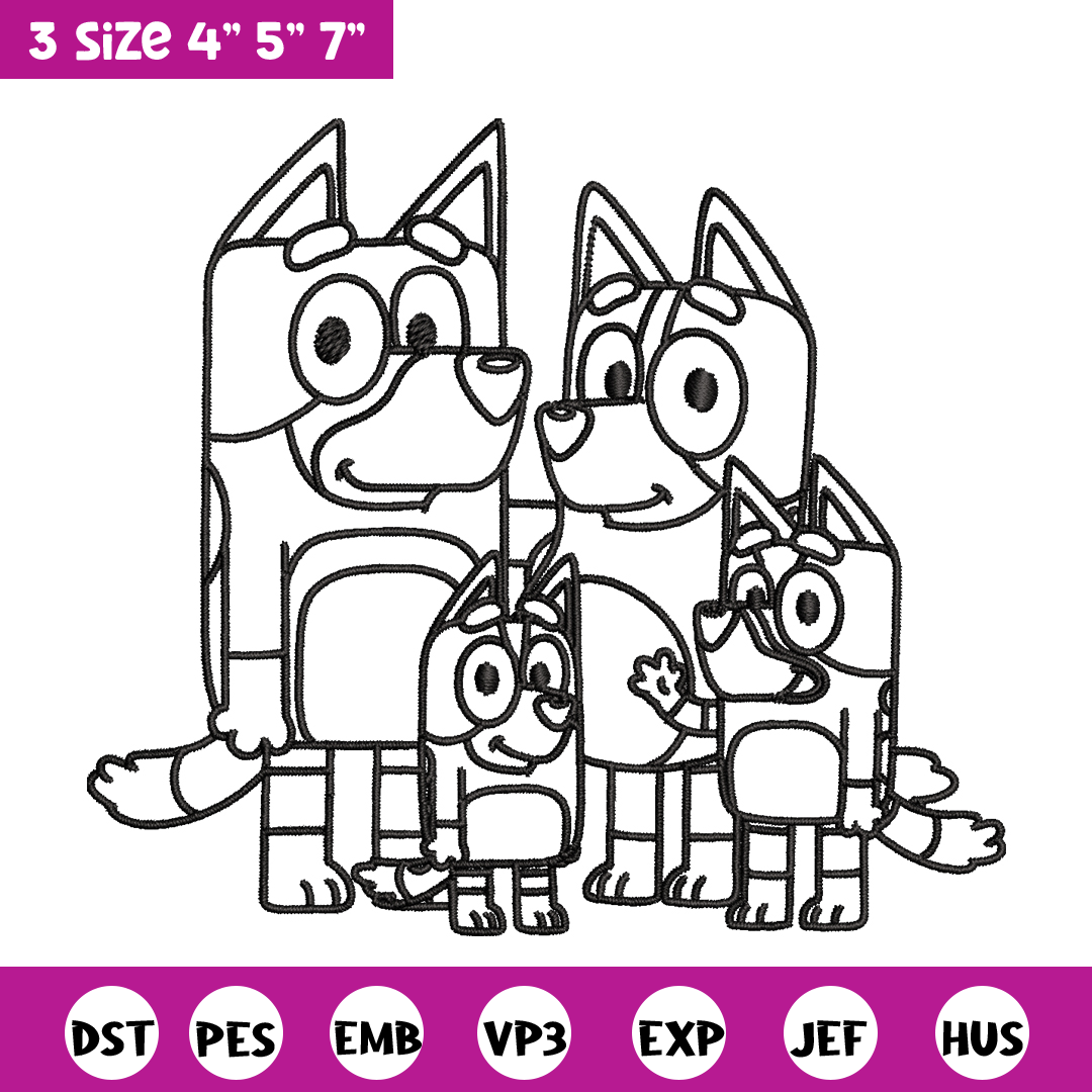 Bluey family Coloring Pages Embroidery, Bluey cartoon Embroi - Inspire