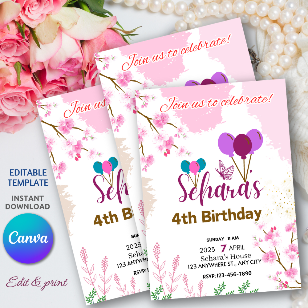 Birthday Invitation Template - Editable with Canva | Inspire Uplift