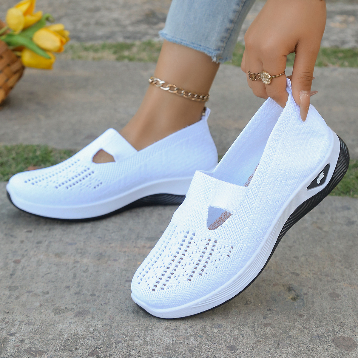 Womens Casual Shoes, Womens Shoes, Solid Color Breathable Sports Shoes, Lightweight Soft-Soled Walking Shoes, Low-Top