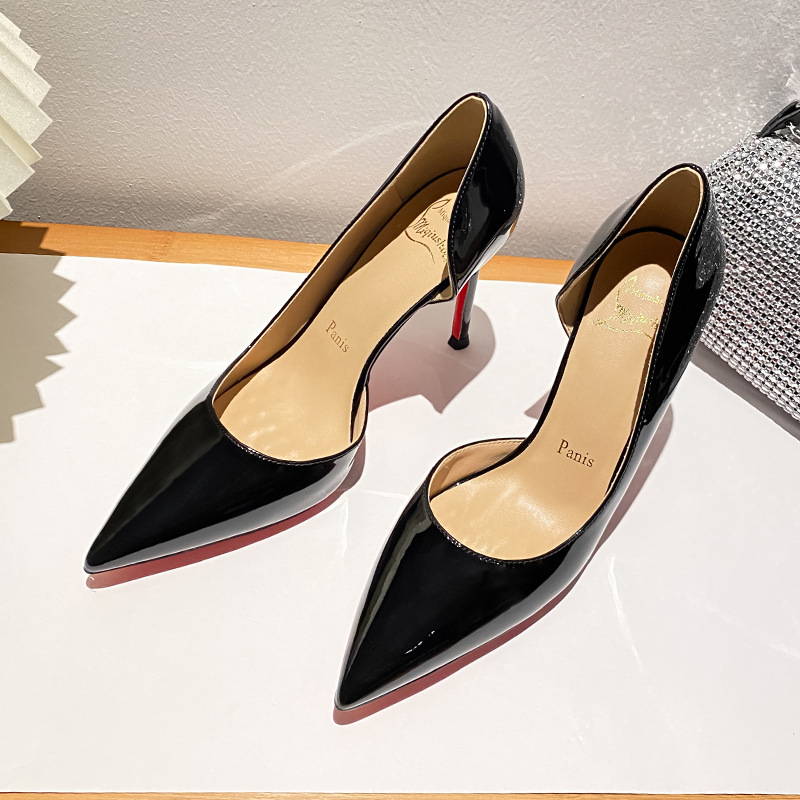 New Womens Red-Sole Patent Leather Pumps, Pointed Toe Stiletto Side Cut-Out Heels for Office & Party Wear