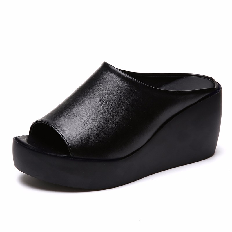 Womens Summer Platform Wedge Slippers Peep Toe Slides Ladies Casual Outdoor Solid Shoes