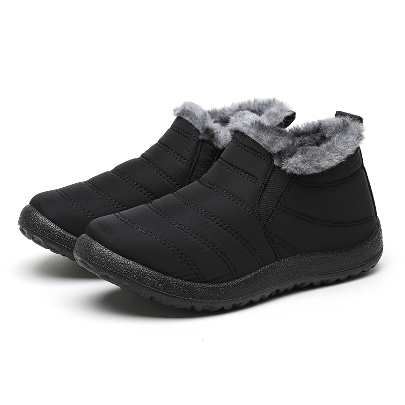 Mens Snow Waterproof Boots, Warm Fur Ankle Platform Slip-On Winter Shoes, Durable Plush Work Footwear