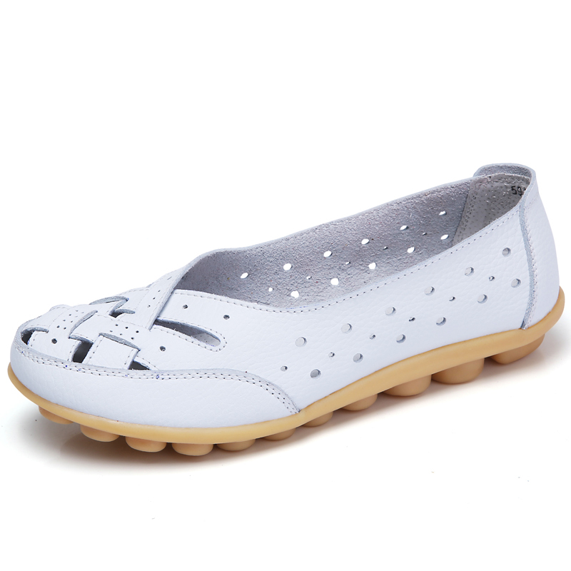 Premium Casual Leather Soft Women's Loafers White Shoes Elegant Flats Footwear Female, Lightweight & Chic Flat Shoes