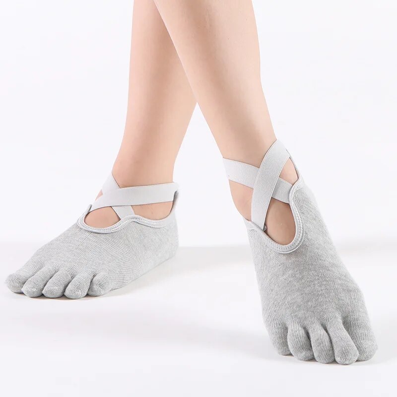 Comfortable Women Breathable Yoga Socks, Five Toe Silicone Non-Slip Bandage Pilates Socks for Ballet, Fitness, and Home