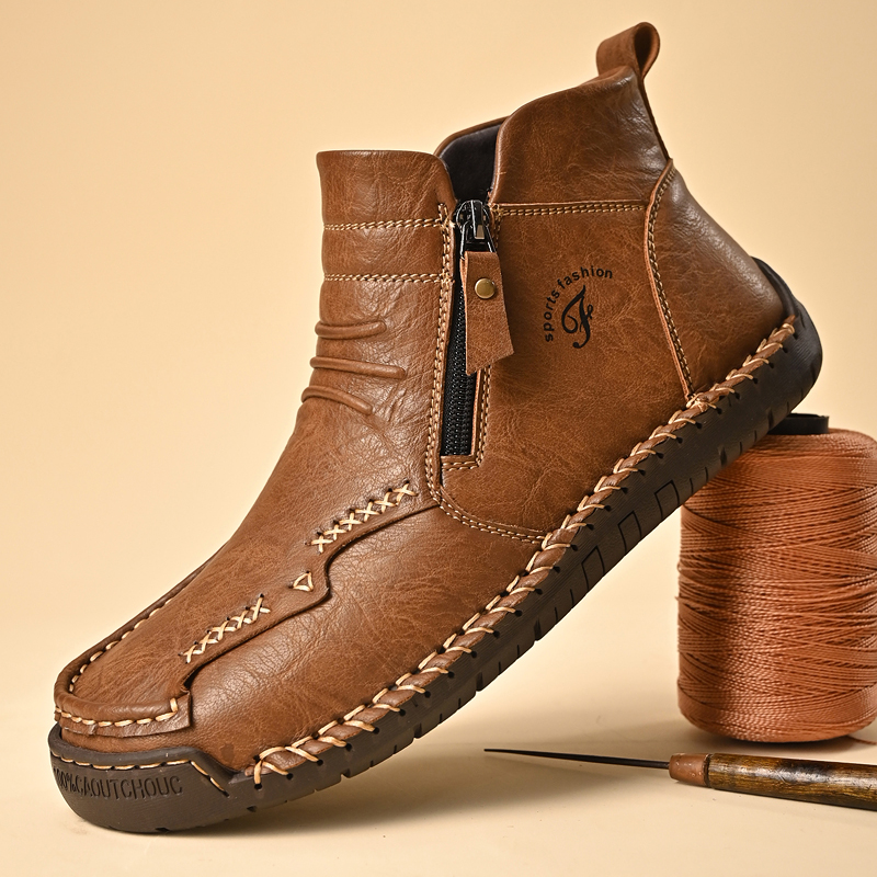 Handmade Men's Genuine Leather Shoes, Luxury Ankle Boots, Comfortable Slip On Winter Mid Cut Shoes