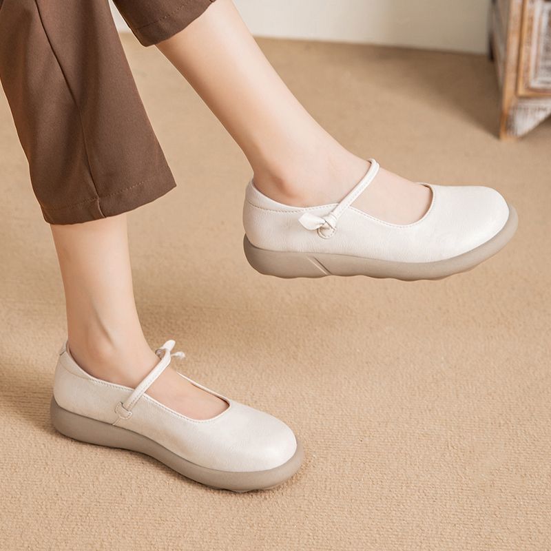 Green Mary Jane Flats for Women, Wide Toe Shoes, Soft Loafers, Split Leather Moccasins for Moms, Nurses, Shallow Comfort