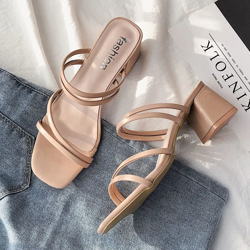 Sexy High Heels Square Open Toe Sandals New Fashion Summer Shoes for Women