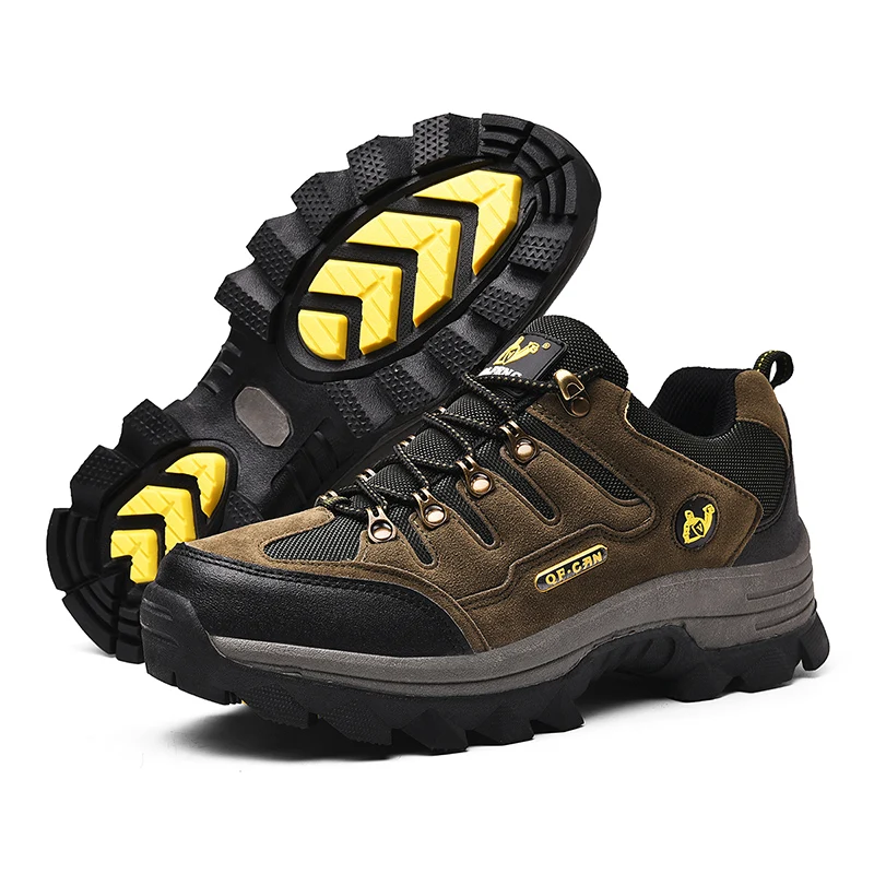 Non-Slip Winter Leather Hiking Shoes, Casual Outdoor Mens Trekking Sneakers, Lace-Up Cowboy Boots for Winter Warmth