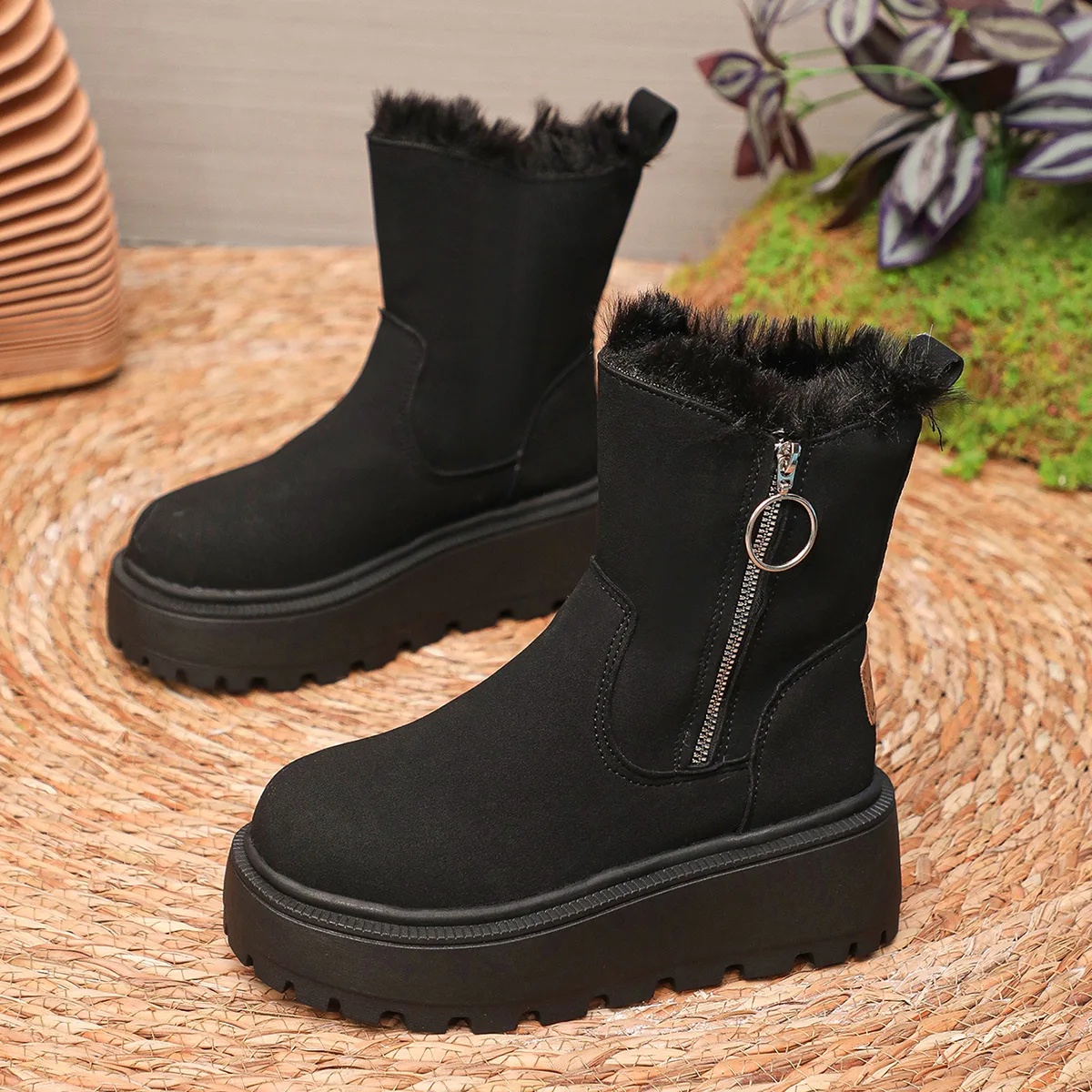 Hot Sale Women's Winter Snow Boots, Thick Bottom Side Zipper, Fleece Lined Short Boots, Korean Style Warm Cotton