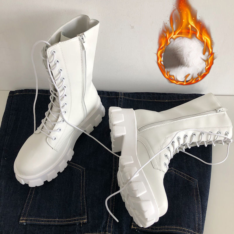 Ladies Chelsea Zipper Boots with Lace-up Design and Platform Heel for Winter and Autumn Fashion