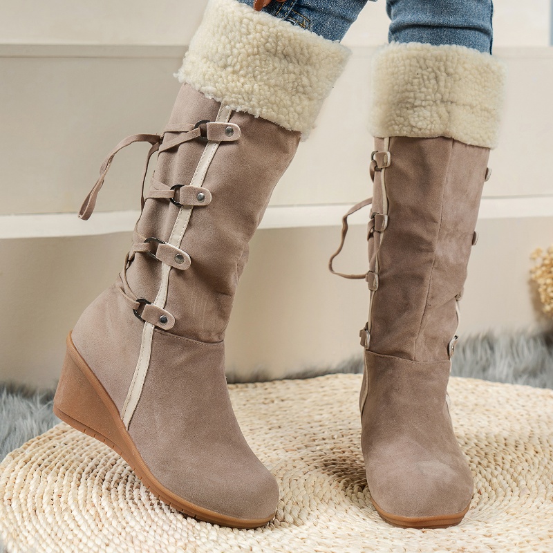 New Casual Women's Shoes with Wedge Heel Cross Strap Winter Boots Comfortable and Warm