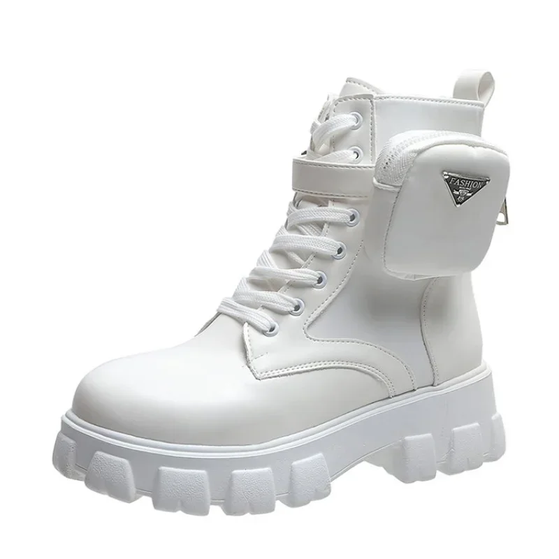 Womens Lace-Up Platform Boots Leather Oxford Motorcycle Shoes Wedges