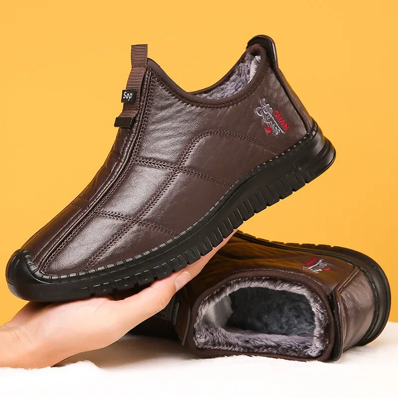 Warm waterproof winter mens boots, non slip thick walking boots platform boots oversized work shoes for men aged