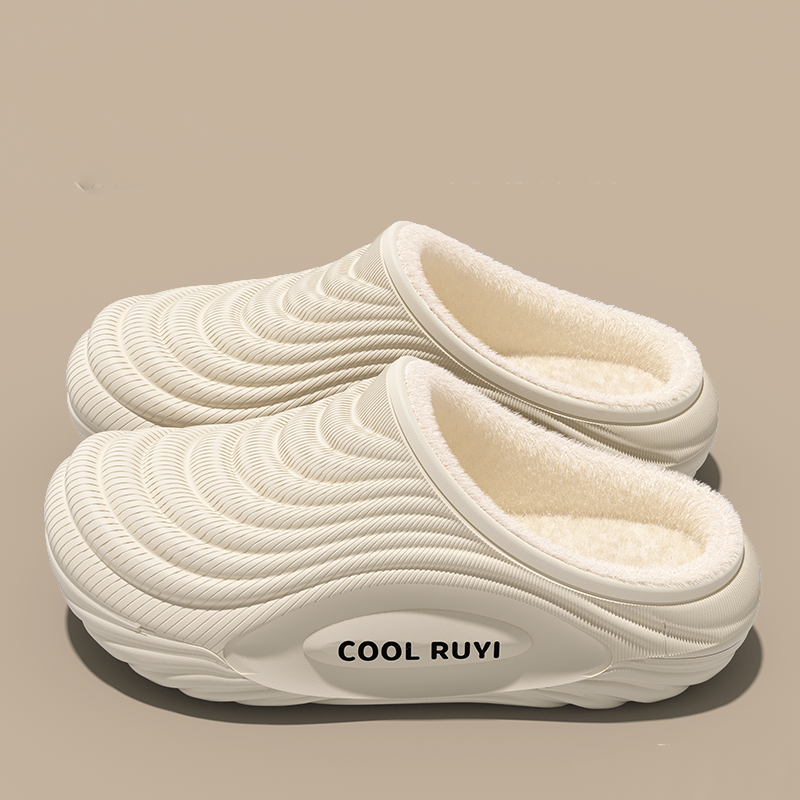 Waterproof Eva Indoor Slippers Women Warm Long Plush Non Slip Thick Bottom Couple's Furry Slides Soft Winter