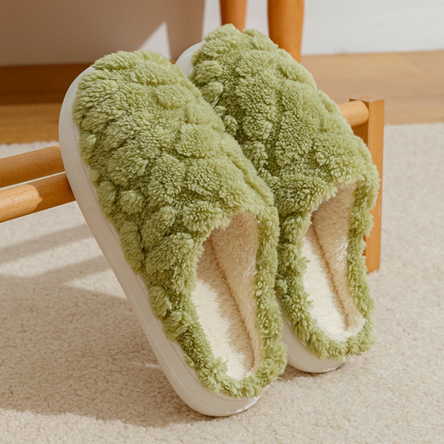 Thick Warm Soft Cotton Slippers, New Style Women's Solid Color Couple's Indoor Fluffy Shoes, Unisex Cute Home Slippers
