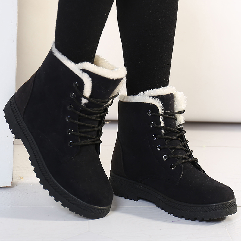 Women's Winter Boots, Warm Fur, Snow Boots Low Heels, Black Ankle Boots Footwear for Women