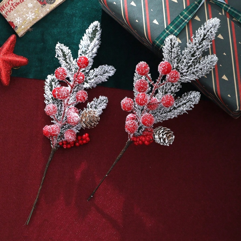 Christmas Decoration Artificial Pine Holly Red Berry Branche | Inspire ...