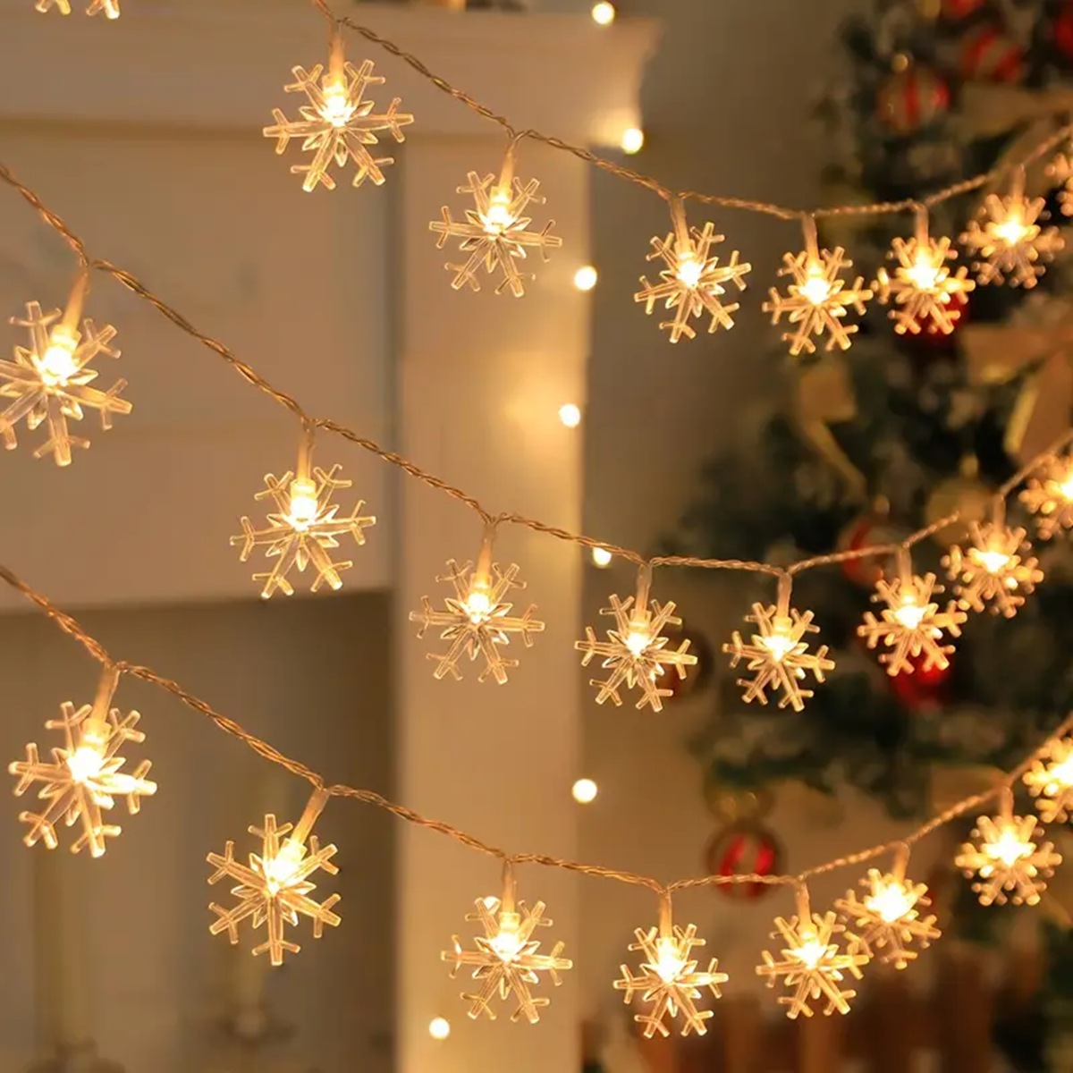 Indoor & Outdoor Hanging Decorative Lighting, LED Christmas Snowflake String Light, Fairy Atmosphere Lamp For Garden