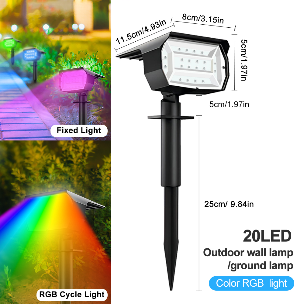 Solar Landscape Spot Powered Wall Lights, RGB Solar Spotlight Outdoor, Waterproof Color Change Garden Patio Walkway