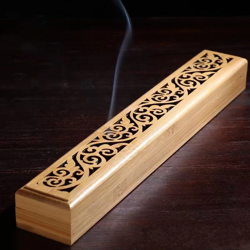 Natural Bamboo Incense Burner With Laying Plate, Aromatherapy Wooden Box For Incense Storage And Burning