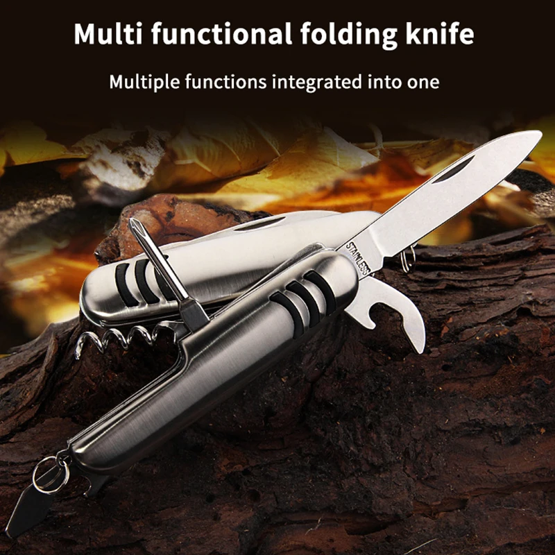 Multifunctional Swiss Army Knife, Folding Camping Knife, Stainless Steel Fruit Knife, Barbecue Universal Knife