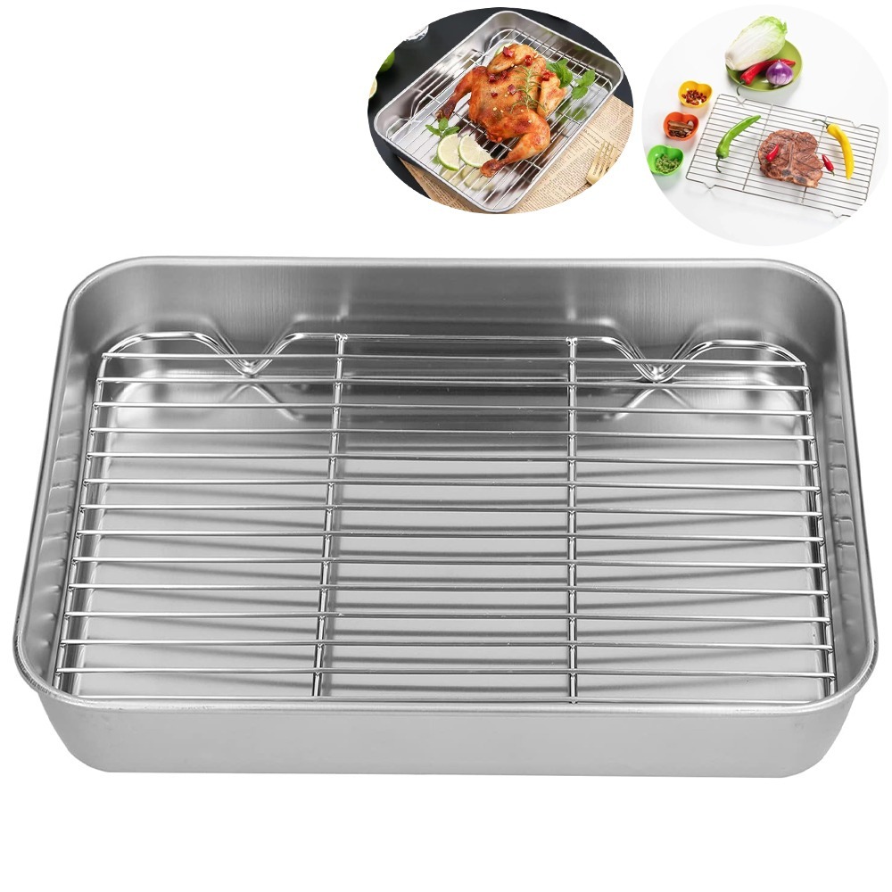 Stainless Steel Baking Tray Set Cooling Rack BBQ Tools | Inspire Uplift