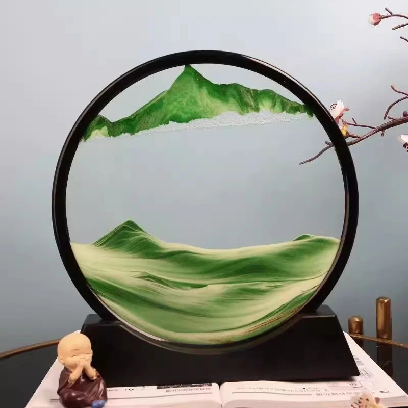 Round Glass Sand Art, Deep Sea Sandscape, Flowing Quicksand Painting, Moving Hourglass, Office Home Decor, Unique Gift
