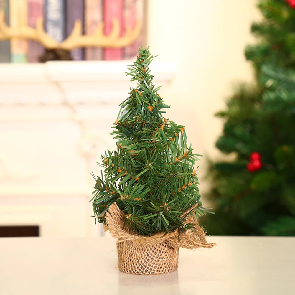 Mini Christmas Tree, Cute New Year Decoration Ornaments, Desktop Xmas Trees, Mini Christmas Tree with Burlap Base