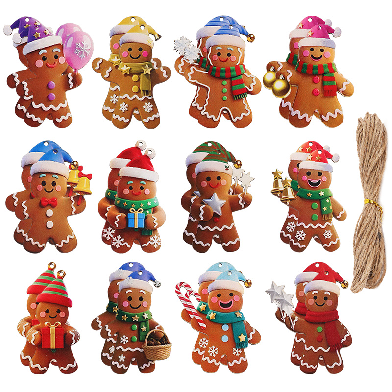 Christmas Gingerbread Man Ornaments, Wooden Hanging Pendants for Xmas Tree, Kids Home Decoration, New Year Party Gift