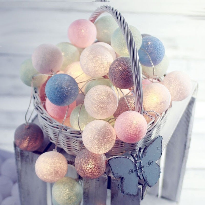 Colorful Cotton Garland LED Balls, Christmas String Lights for Home Decoration, Wedding Fairy Bedroom Decor