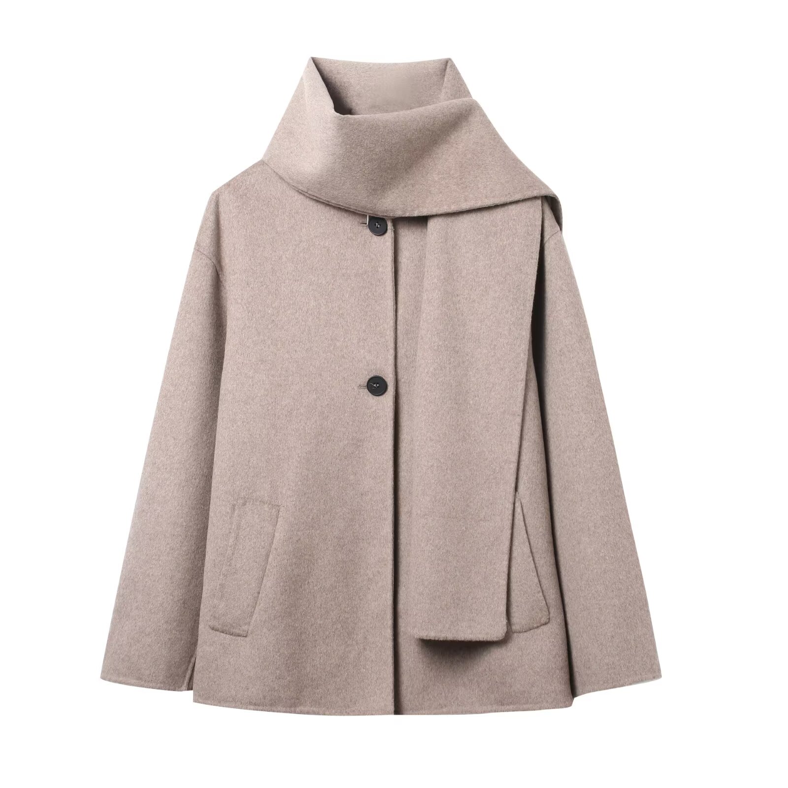 Chocolate Brown Scarf Jacket Women, Loose Thick Warm Coat Autumn Winter Casual Office Lady Outwear