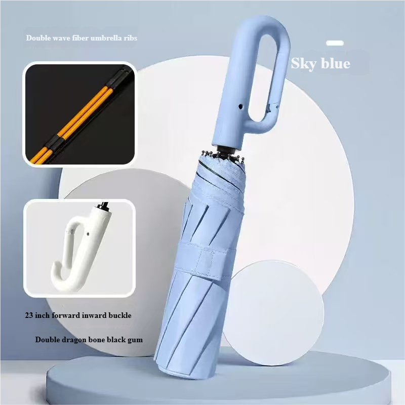 Ring Buckle Design Rib Fully Automatic Umbrella for Men, Folding Extra Large Strong WOMENS Sunshade Double Umbrella