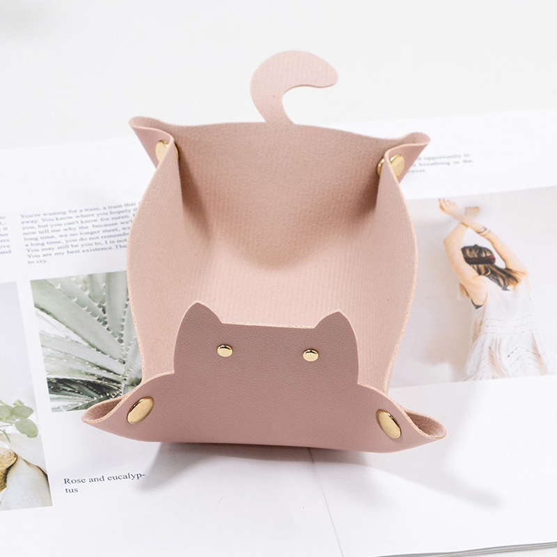 Creative Cat Shape PU Leather Storage Tray, Desktop Sundries Storage Box, Jewelry Organizer for Bedroom, Living Room